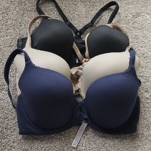 Victoria's Secret Navy, Black & Beige T-Shirt Bra Trio
